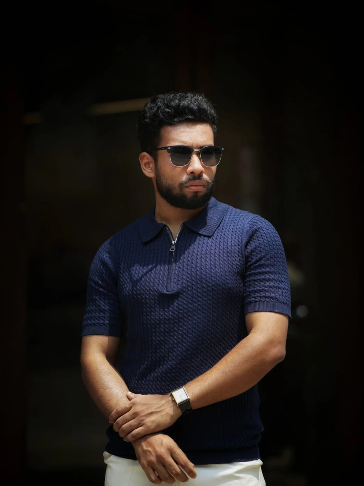 Navy Blue Zipper Old Money Polo