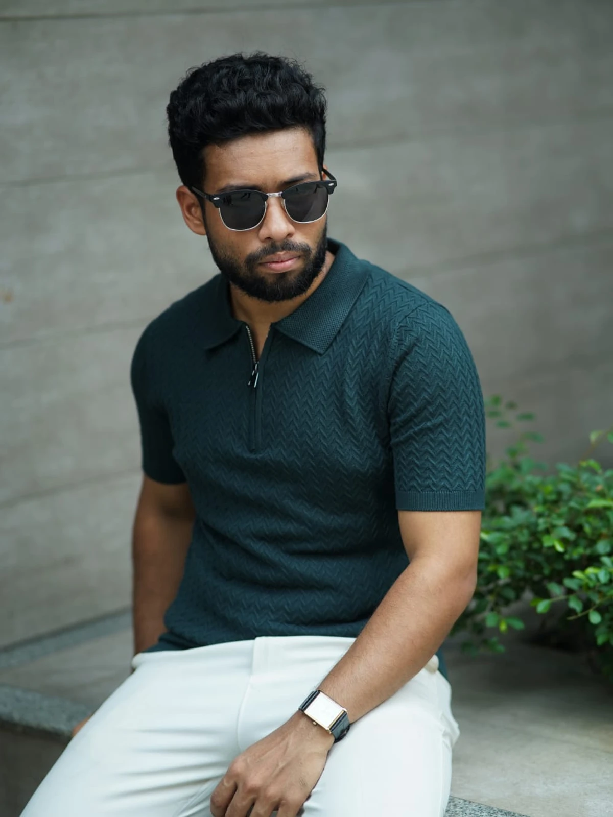 Bottle Green Zipper Old Money Polo