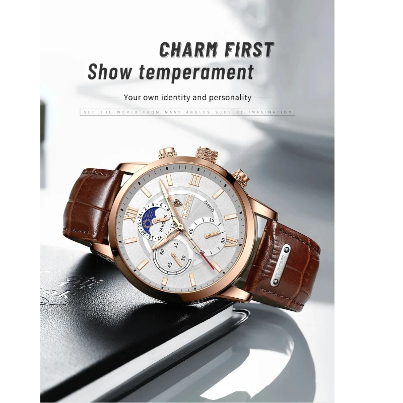 LIGE 8932 Gents Watch-Rosegold white