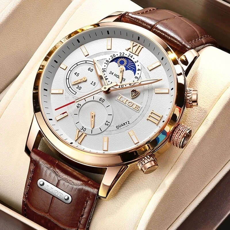 LIGE 8932 Gents Watch-Rosegold white - Image 4