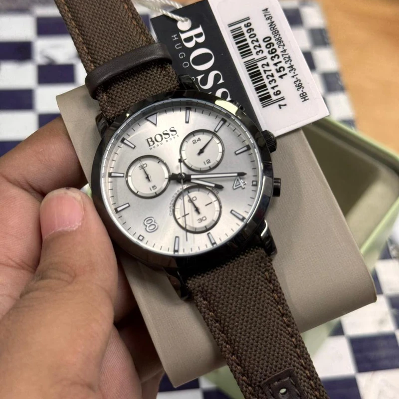 Hugo Boss Men’s Chronograph Quartz Watch 1513692 – Brown Nylon Strap Luxury Watch in Bangladesh