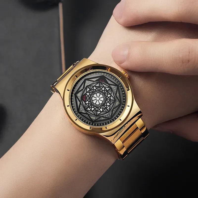 Bestwin Luxury Gold Men’s Watch – Artistic Geometric Dial | Premium Stainless Steel Wristwatch