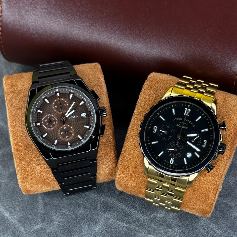 Fossil Everett Chronograph Men’s Watch – Black Stainless Steel, Dark Brown Dial (42mm) | Bangladesh