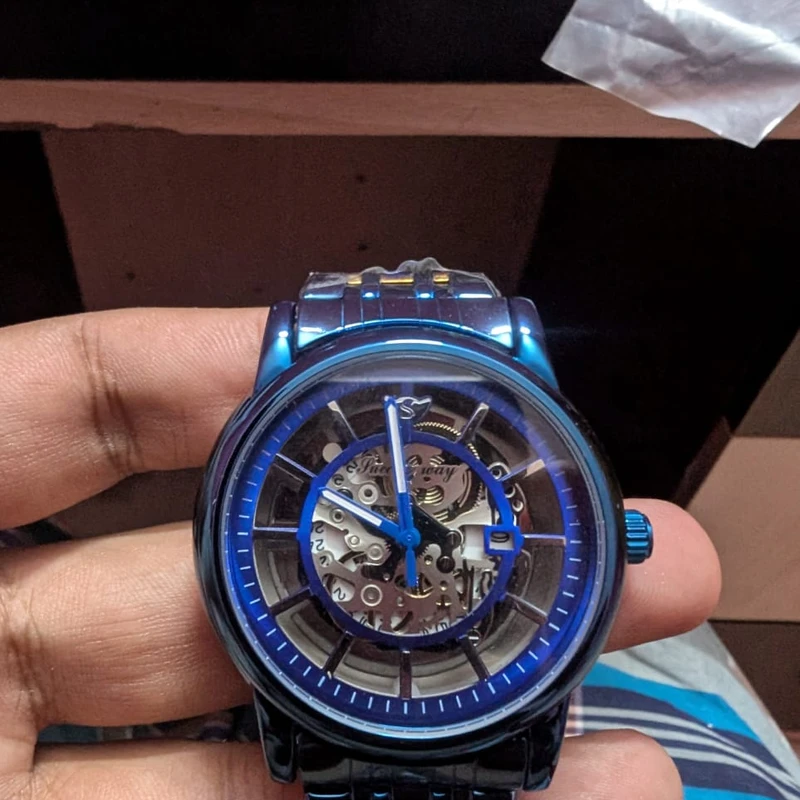 Success Way Blue Skeleton Automatic Watch for Men – Transparent Dial Mechanical Timepiece | Ewatch BD