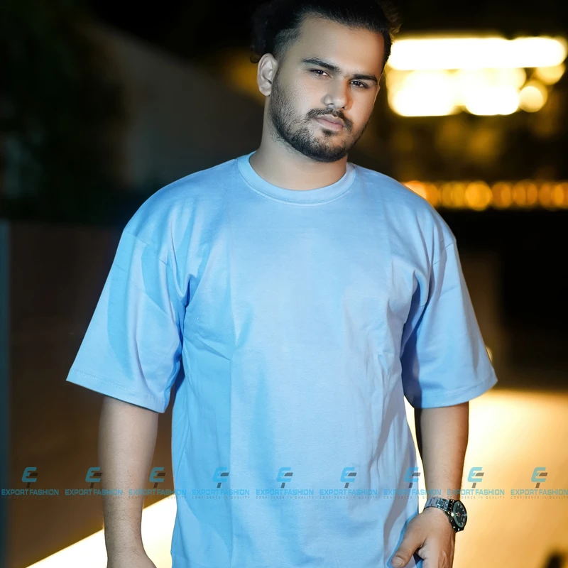 Premium Quality Solid Drop Shoulder T-shirt(SKY BLUE)
