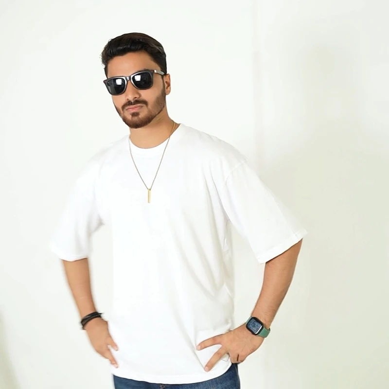 Premium Quality Solid Drop Shoulder T-shirt(WHITE)