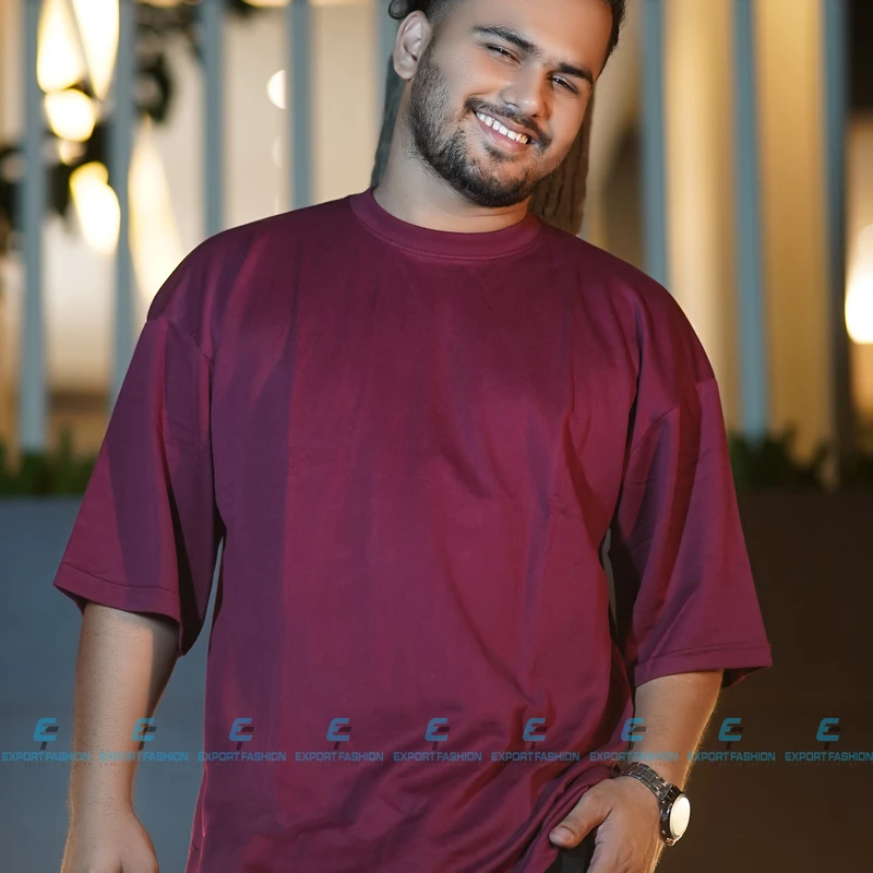 Premium Quality Solid Drop Shoulder T-shirt(MAROON)