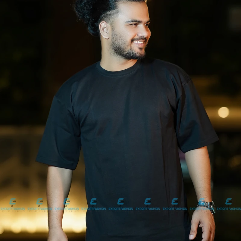 Premium Quality Solid Drop Shoulder T-shirt(BLACK)