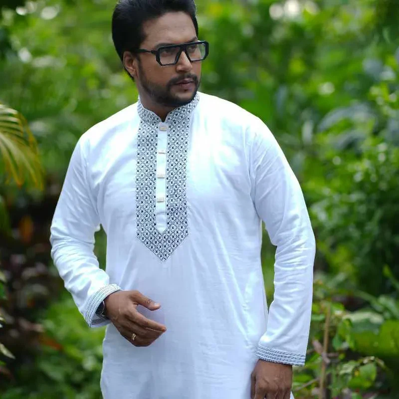 Shaton Fabric Comfortable White Punjabi