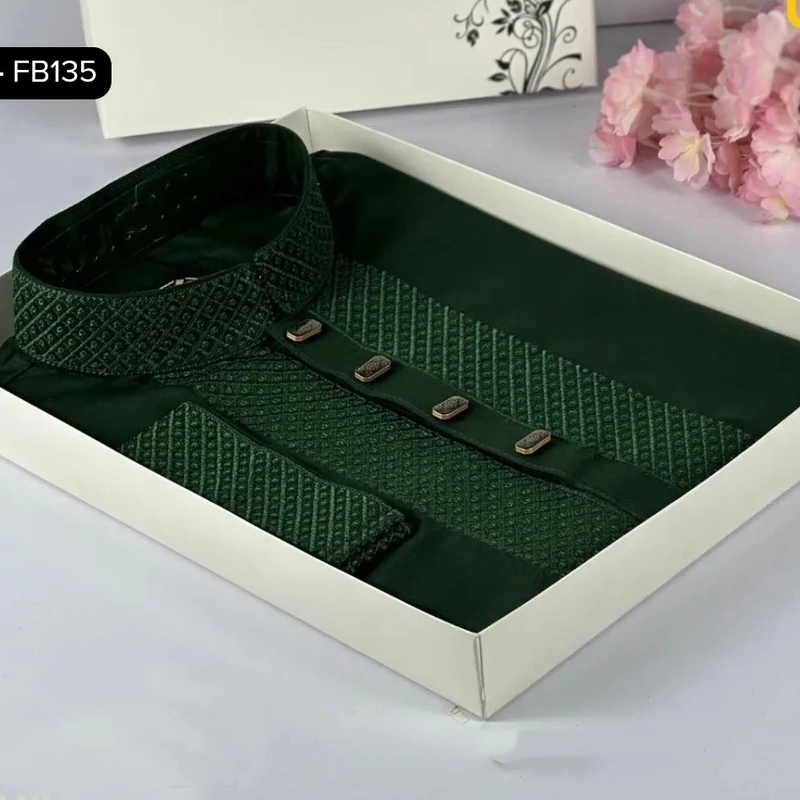 Embroidered Panjabi - Cotton Fabric - Image 3