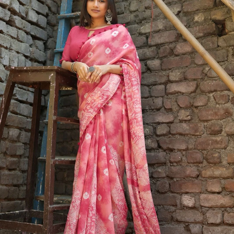 Soft printed cotton saree