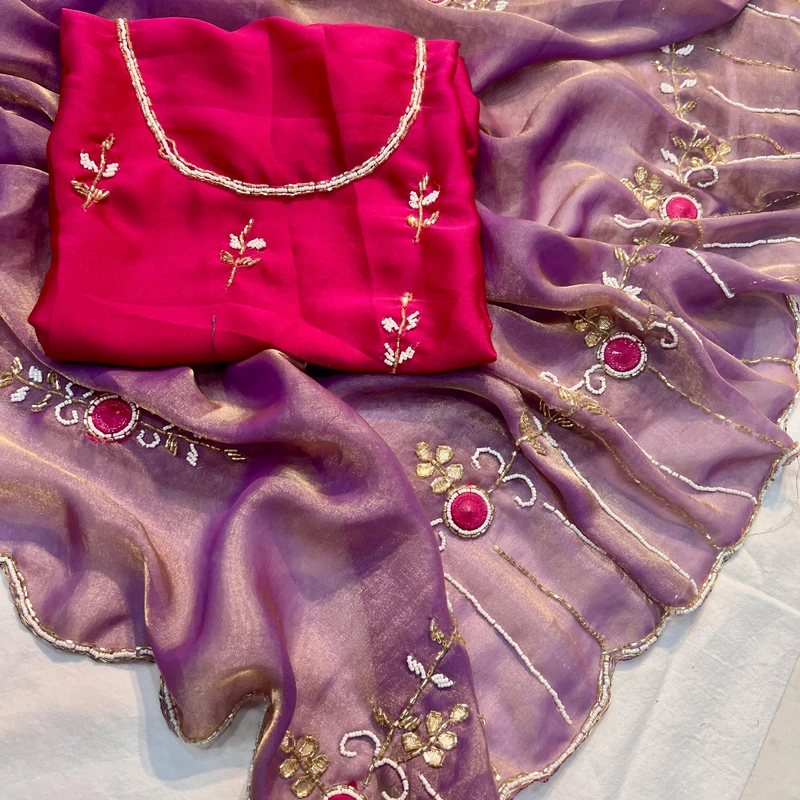 Dual toned satin saree - Thumbnail 3