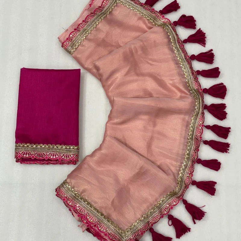 Trending Georgette Tissue Saree with fancy lace border