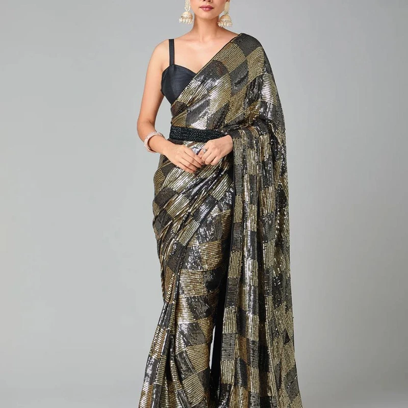Bollywood inspired Sequins Saree - Thumbnail 3