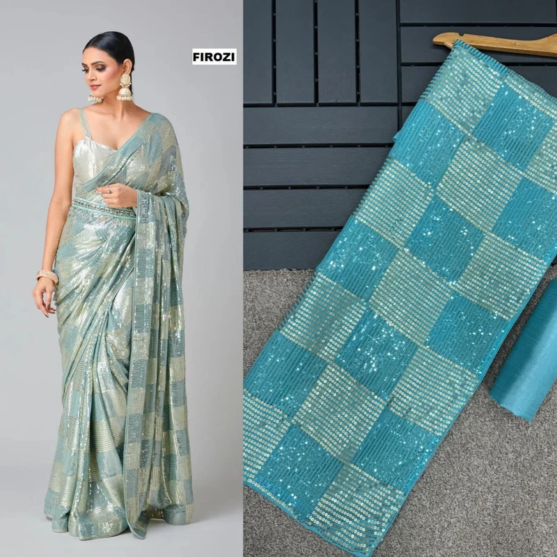 Bollywood inspired Sequins Saree - Thumbnail 5