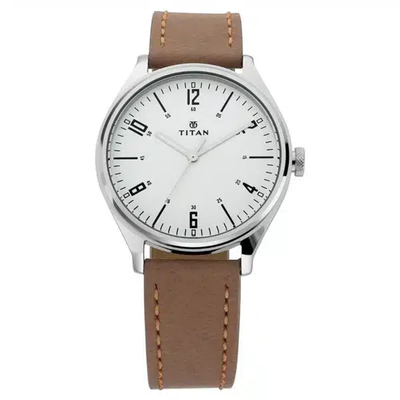 Titan Men’s Urban Edge Lustrous Silver Dial Leather Watch 1802SL01