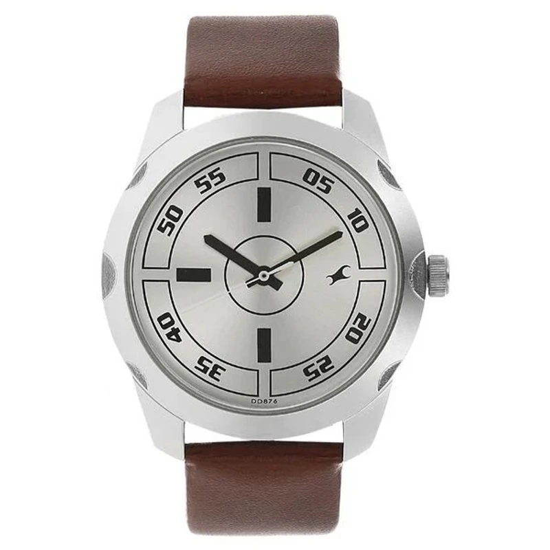 Fastrack NS3123sl02 Quartz Analog Silver Dial Leather Strap Watch