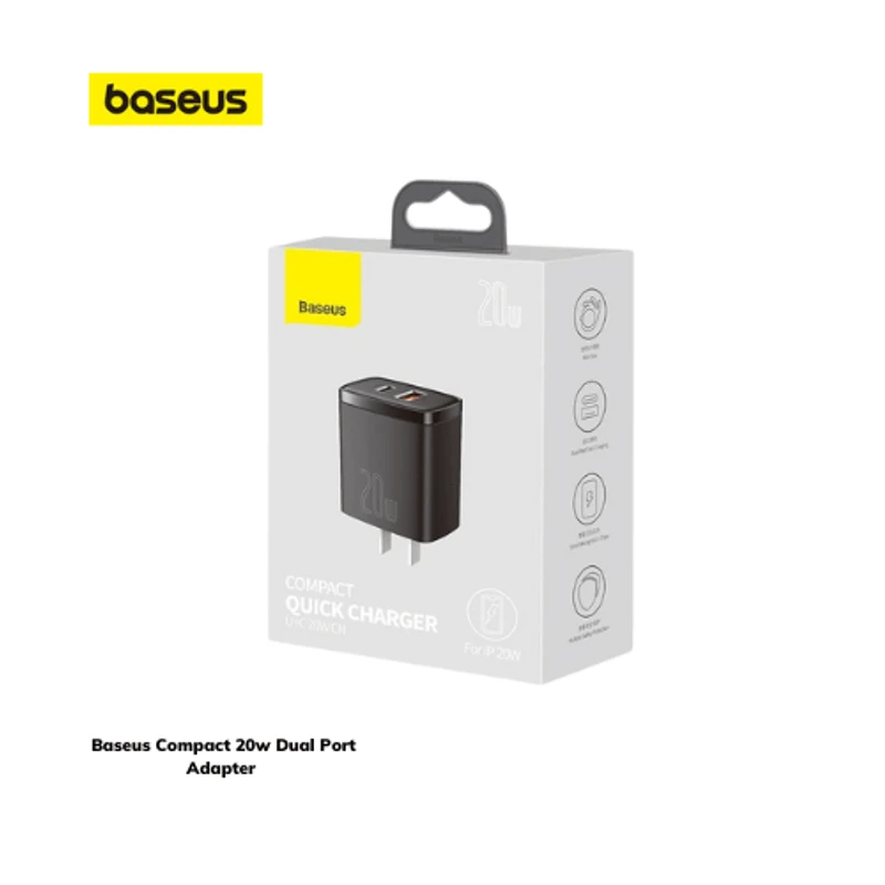Baseus 20W Compact Super Quick Charger Dual Port U+C 20W