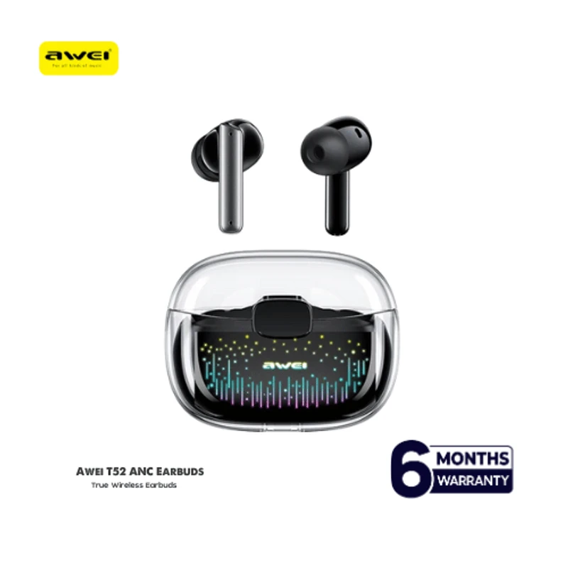 Awei T52 ANC TWS Wireless Earbuds Colorful Breathing Light Headphones
