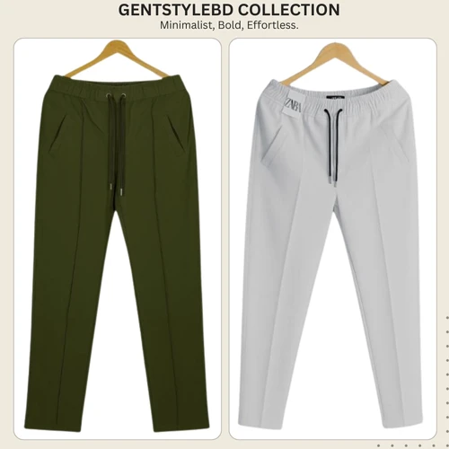 2 Pies Premium Formal White & olive Trouser For man