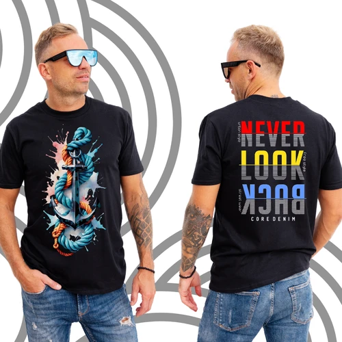 Premium Front & Back Design: Anchor & Rope & "Never Look Back" Tee