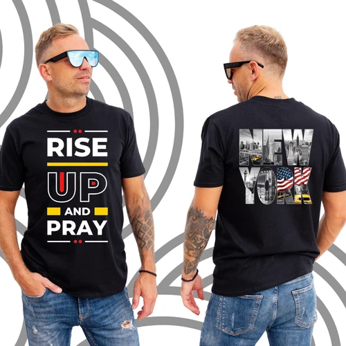 Premium Front & Back Design: "Rise Up and Pray" & I Love New York Tee