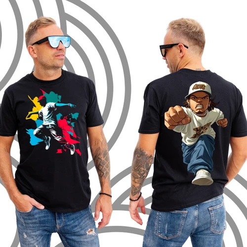 Premium Front & Back Design: Abstract Dancer & Cartoon Rapper Tee