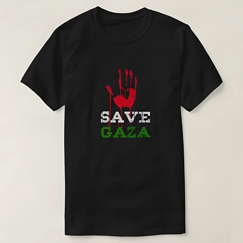 Save Gaza Handprint T-Shirt - Support Humanitarian Relief