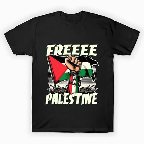 Free Palestine Resistance T-Shirt - Fist and Flag
