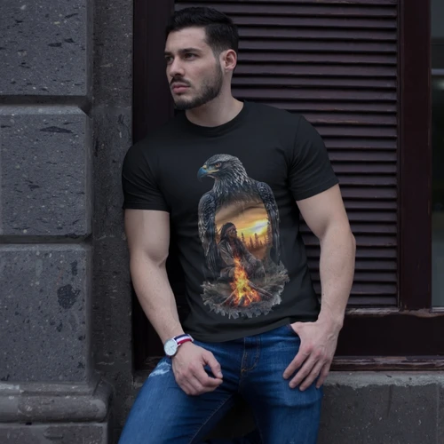 Eagle & Native American T-Shirt - Cultural Graphic Tee
