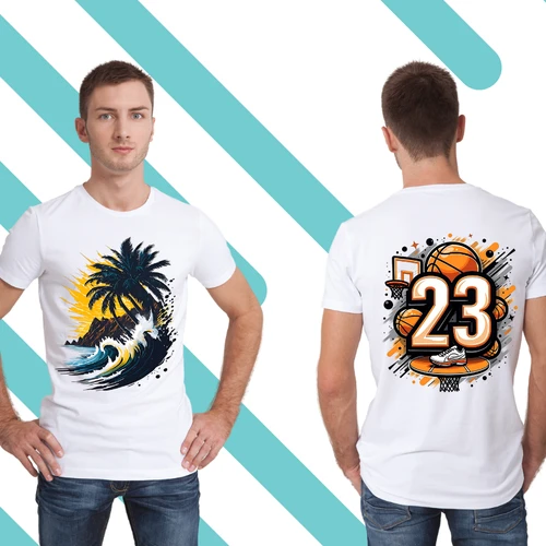 Premium Front & Back Design: Tropical Beach & Basketball