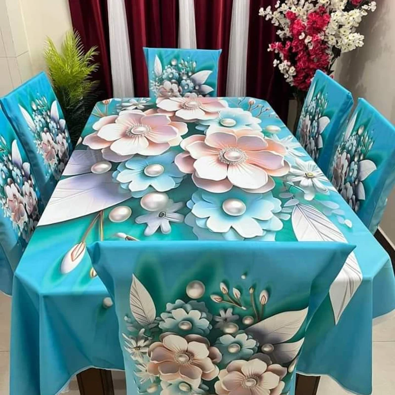 3D Print Dining table Cloth runner and 06 pieces chair cover