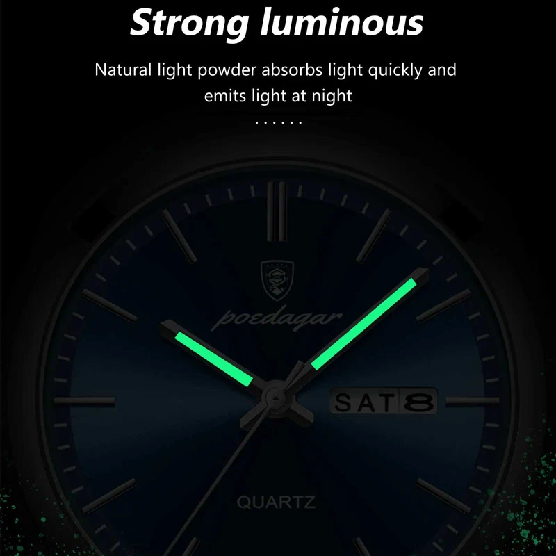 POEDAGAR 930 Luxury Watch For Men Waterproof Luminous Date Week Stainless Steel Men Watch Casual Quartz Men's Watch- Watch For Men - Image 4