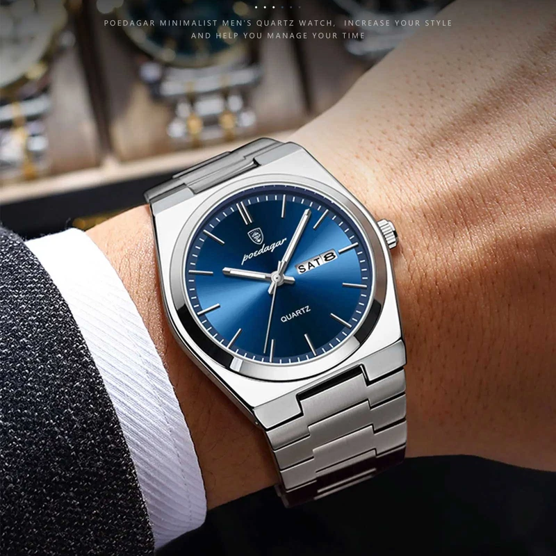 POEDAGAR 930 Luxury Watch For Men Waterproof Luminous Date Week Stainless Steel Men Watch Casual Quartz Men's Watch- Watch For Men - Image 5