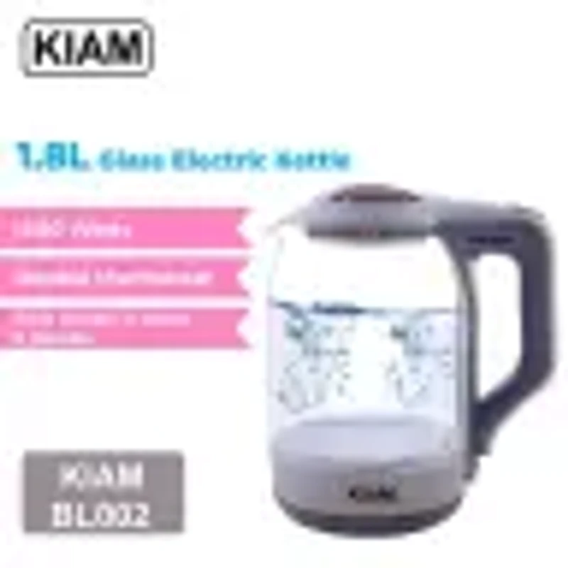 Kiam Electric Kettle BL-002 (1.8 L) With Glass kettle - Automatically turns Off - Automatic Over Heat Protection