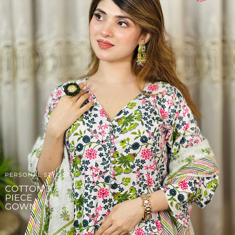 Cotton Three Piece Gown