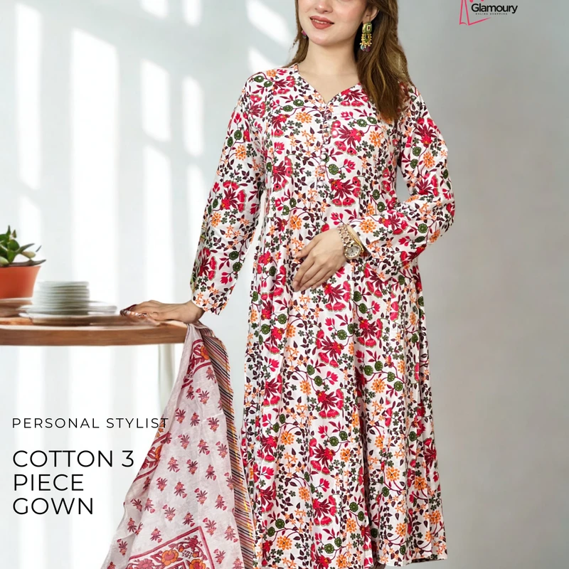 Cotton Three Piece Gown - Image 3