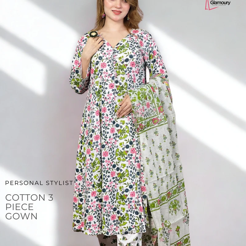 Cotton Three Piece Gown - Image 4