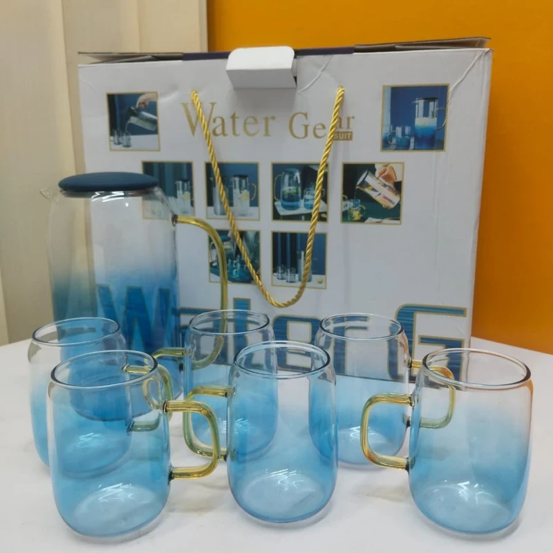 "Luxury Blue Glass Water Set – Elegant & Stylish Hydration"