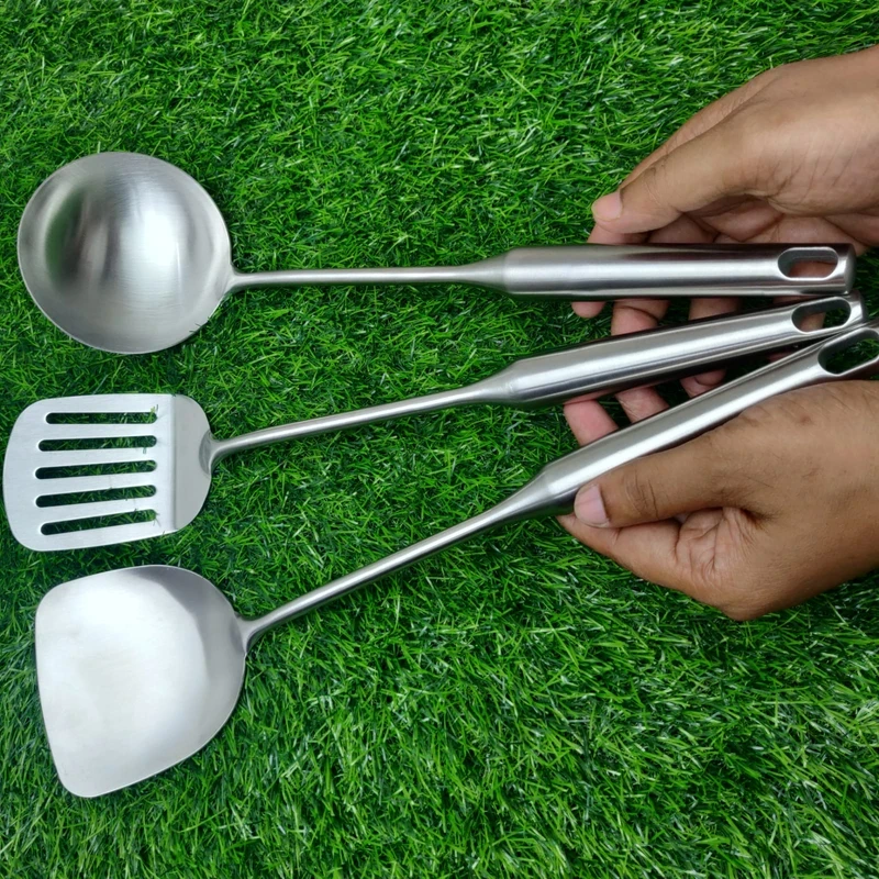 3-Piece Premium Stainless Steel Kitchen Tool Set - Spatula, Ladle, Turner