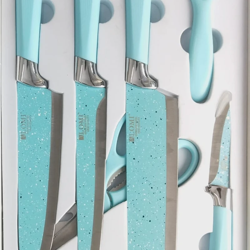 🔪 LOMI 6-Piece Kitchen Knife Set – Elegant Sky Blue with Speckled Blades | Stylish & Functional
