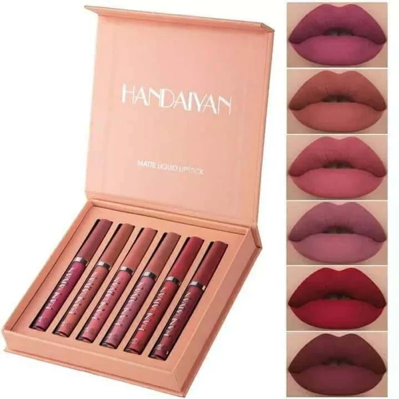 Handaiyan 6 Colors Long Lasting Velvet Lips Tint Liquid Lipsticks Set -B