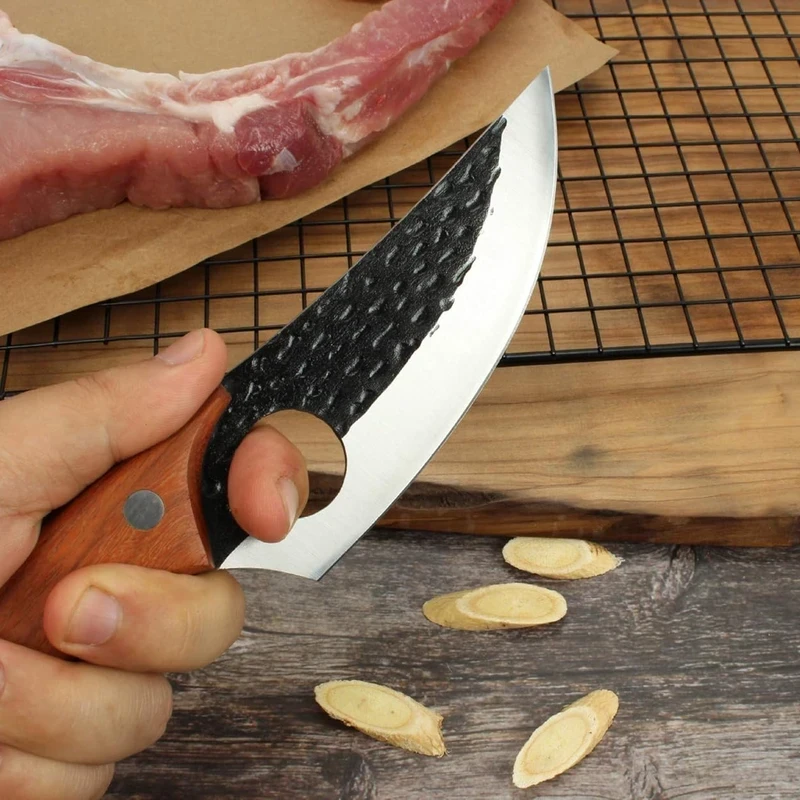 Butcher & Kitchen Knife – Hand-Forged Multipurpose Boning, Cleaver, Survival & BBQ Knife with Wooden Handle