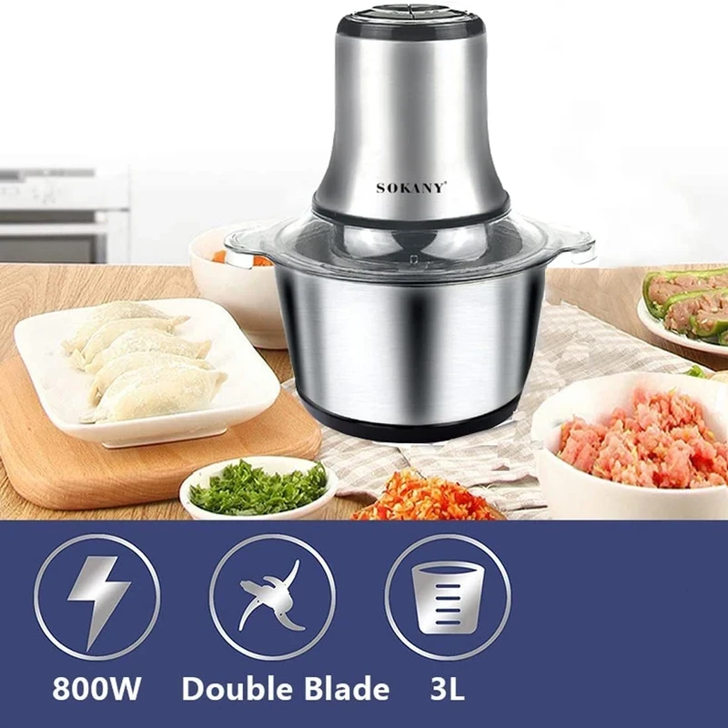 SOKANY 800 W Electric Mini Electric Mincer with 3L Stainless Steel Bowl - Image 3