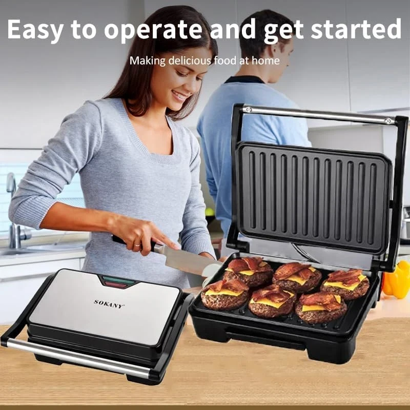 SOKANY SK-223 850W Electric Panini Press Grill, Pan Non-Stick