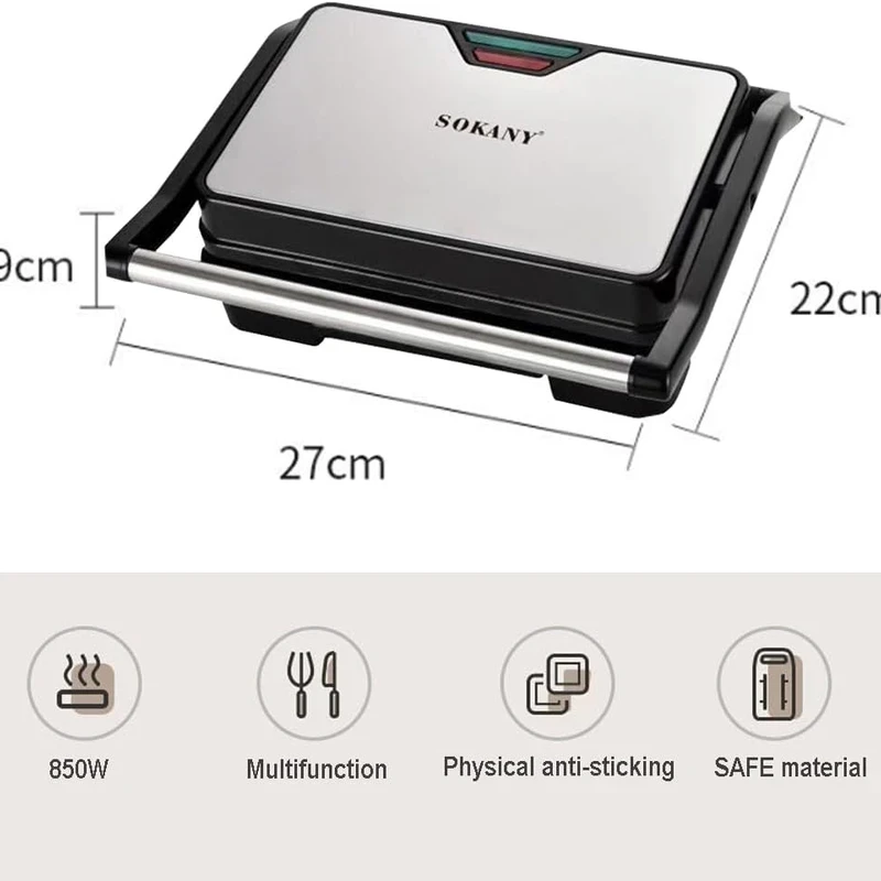 SOKANY SK-223 850W Electric Panini Press Grill, Pan Non-Stick - Image 3