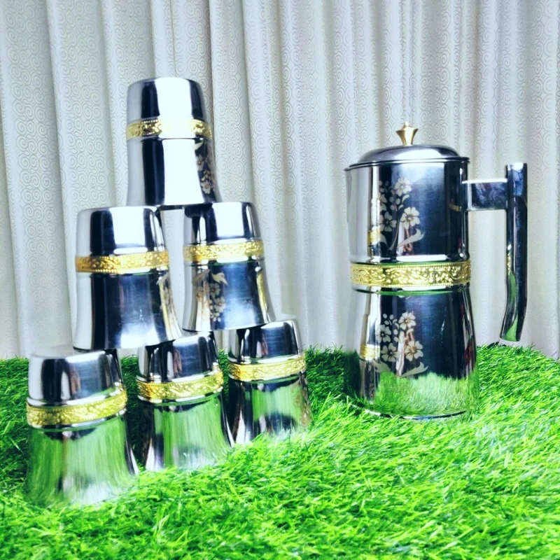 Premium Stainless Steel Jug & Glass Set – Elegant Design | 7 Pieces