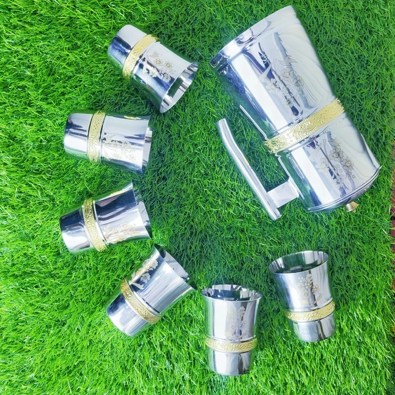 Premium Stainless Steel Jug & Glass Set – Elegant Design | 7 Pieces