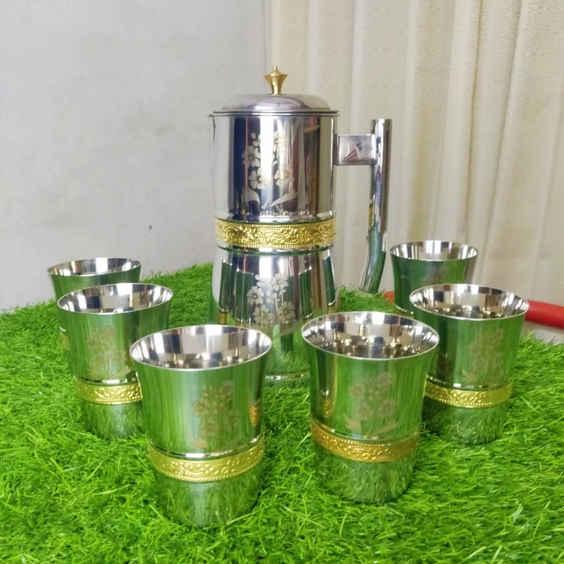 Premium Stainless Steel Jug & Glass Set – Elegant Design | 7 Pieces - Image 3