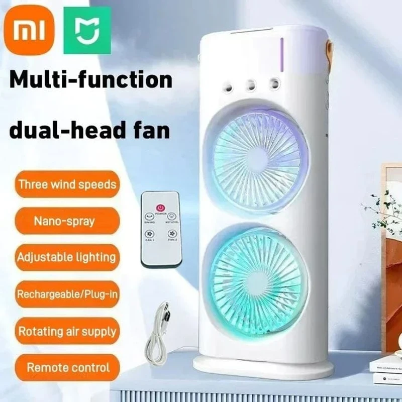 Rechargeable Remote Control Double Head Spray Cooling Fan - Image 3